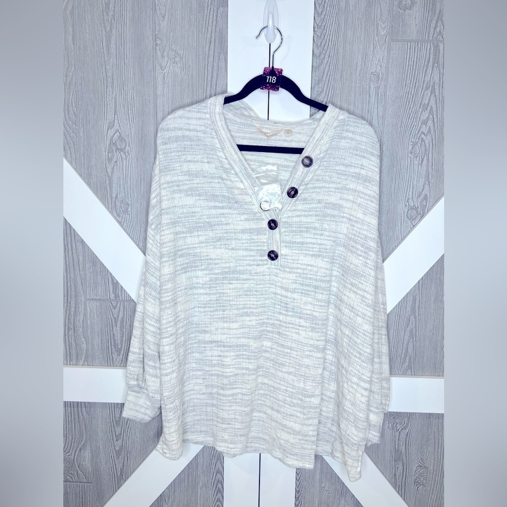 118. NWT Soft Surroundings Jules Thermal Top Heather Grey Ivory Oversize 3X